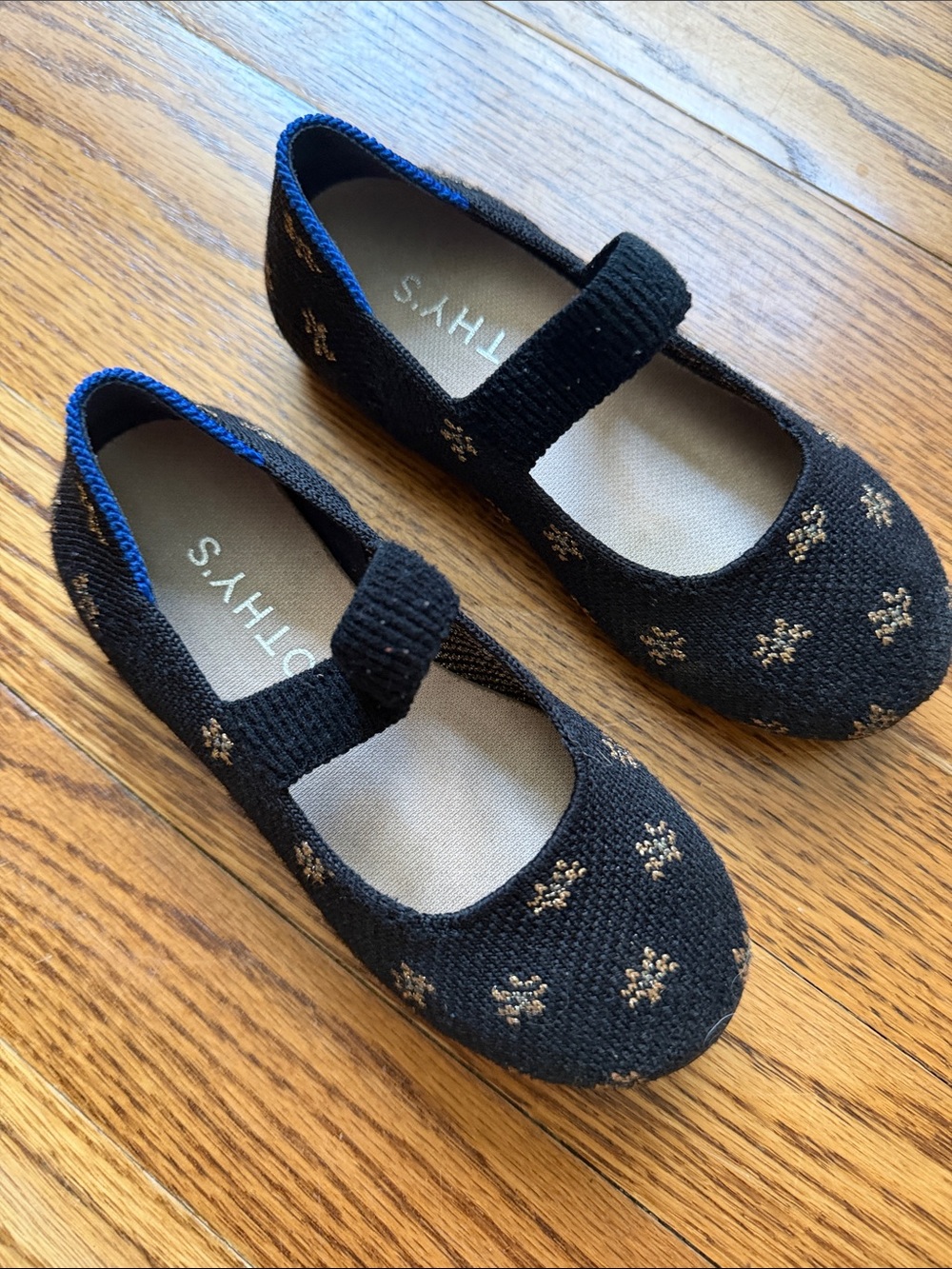 Rothy’s Kids- Black Mary Jane Flats with Gold Accent Dots